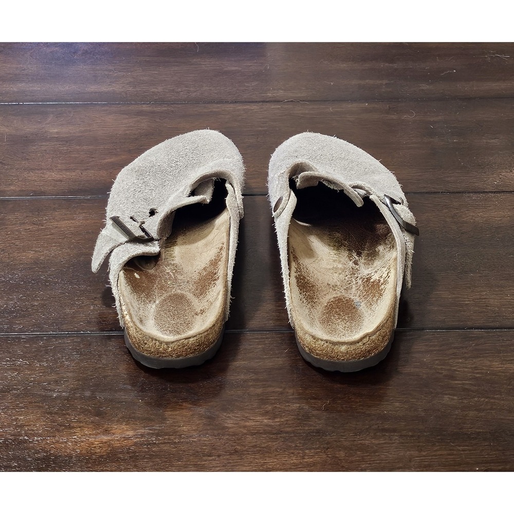 Birkenstock Boston Gray Suede Leather Buckle Women's Adjustable Strap Clog - Picture 6 of 8